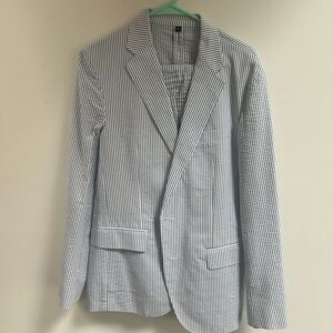 J. Crew Men's Seersucker Suit Jacket - Navy & White Stripes
